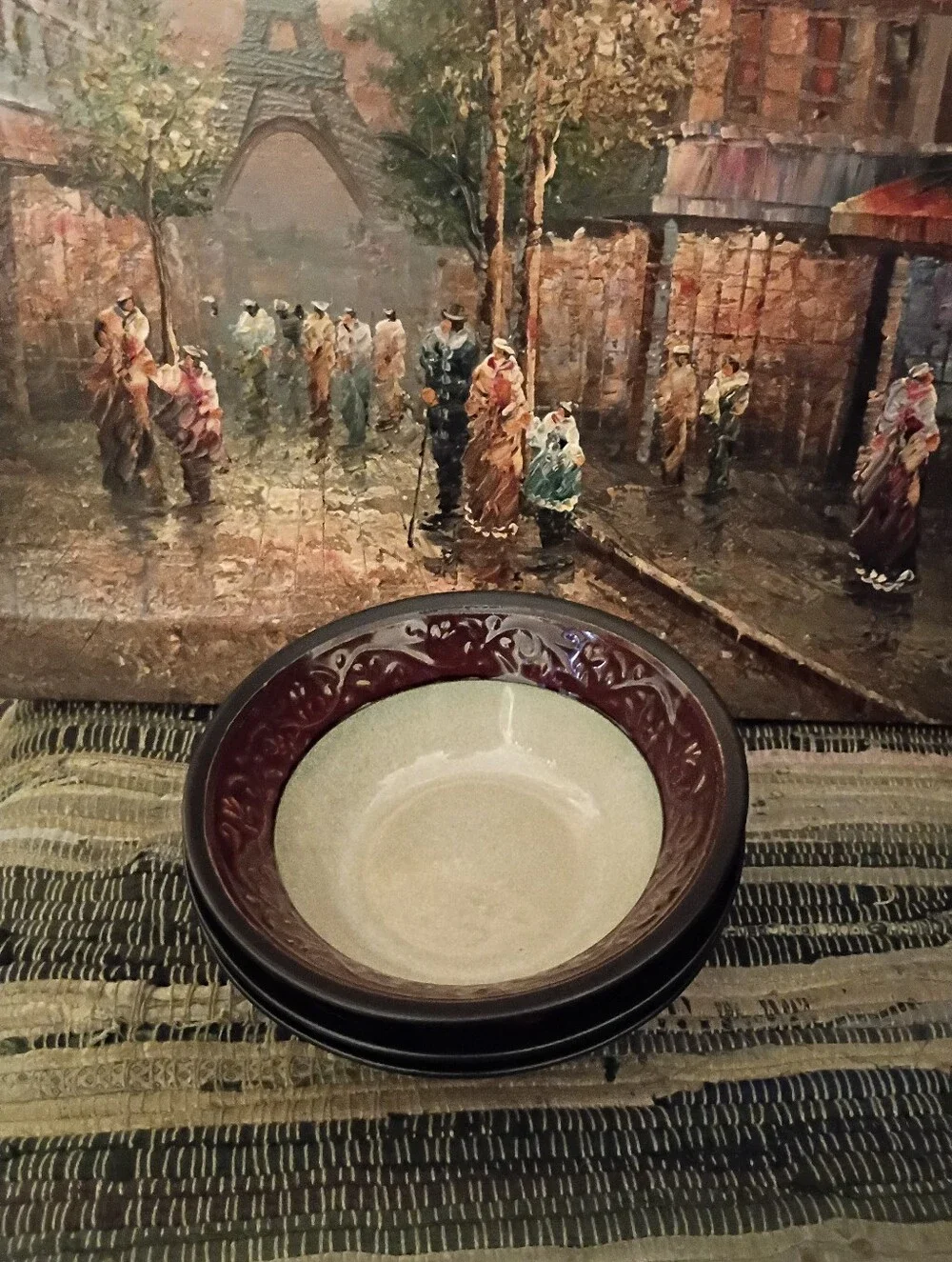 Vintage Ceramic Bowl in Burgundy Cream by Pier 1 Imports Signature Collections